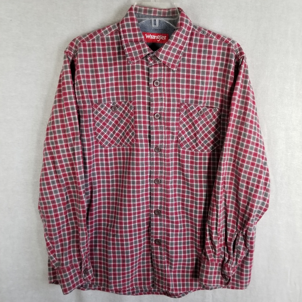 Vintage Wrangler Red‎ Green Flannel Mens Large Long Sleeve Button Up Workwear